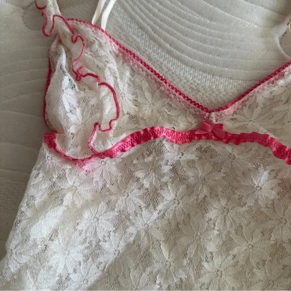 Victoria's Secret Babydoll Small Sheer White Floral Lace Coquette Ruffle - Picture 3 of 5